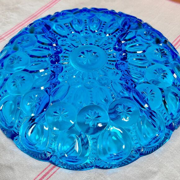 Vintage L.E. Smtih Glass Moon and Star Colonial Blue 8-1/2" Round 3 Part Relish - Picture 6 of 6